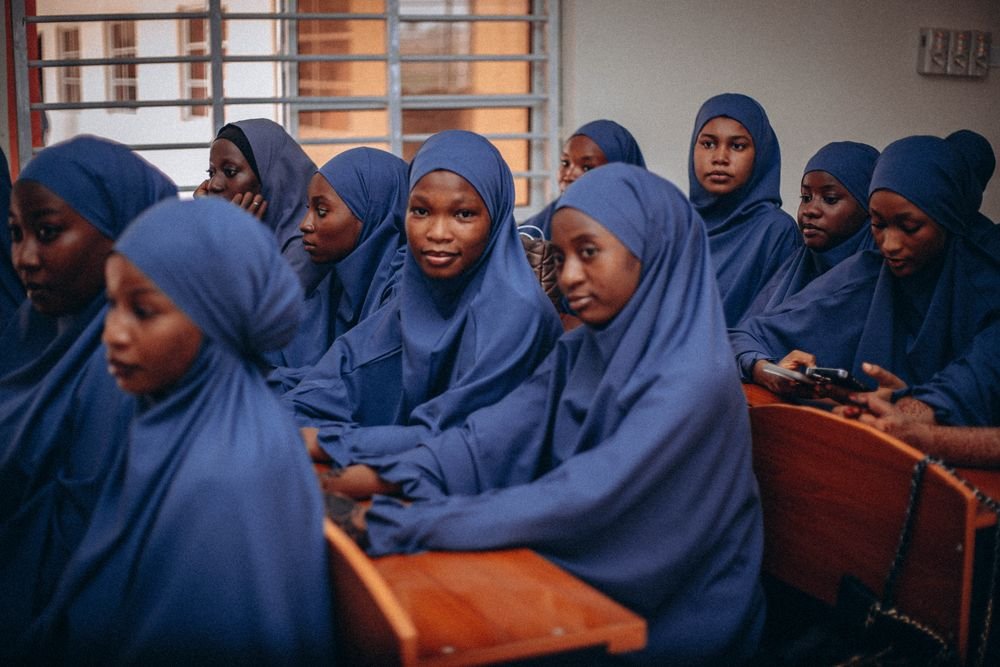 Young students attending class