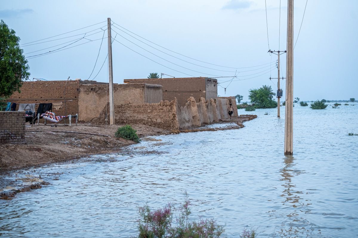 A flooded village in Pakistan